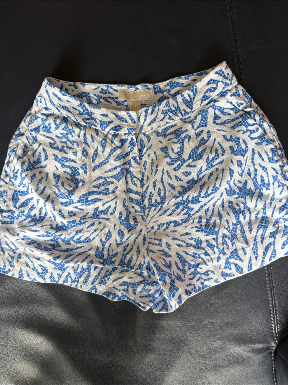 Michael Kors Blue & White Patterned High-Waist Women's Shorts